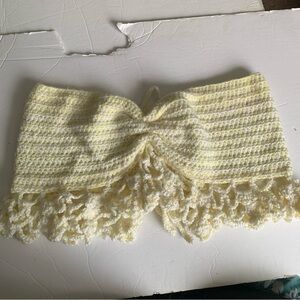 Handmade Crochet Lace Bandeau - Soft Pale Yellow and Cream